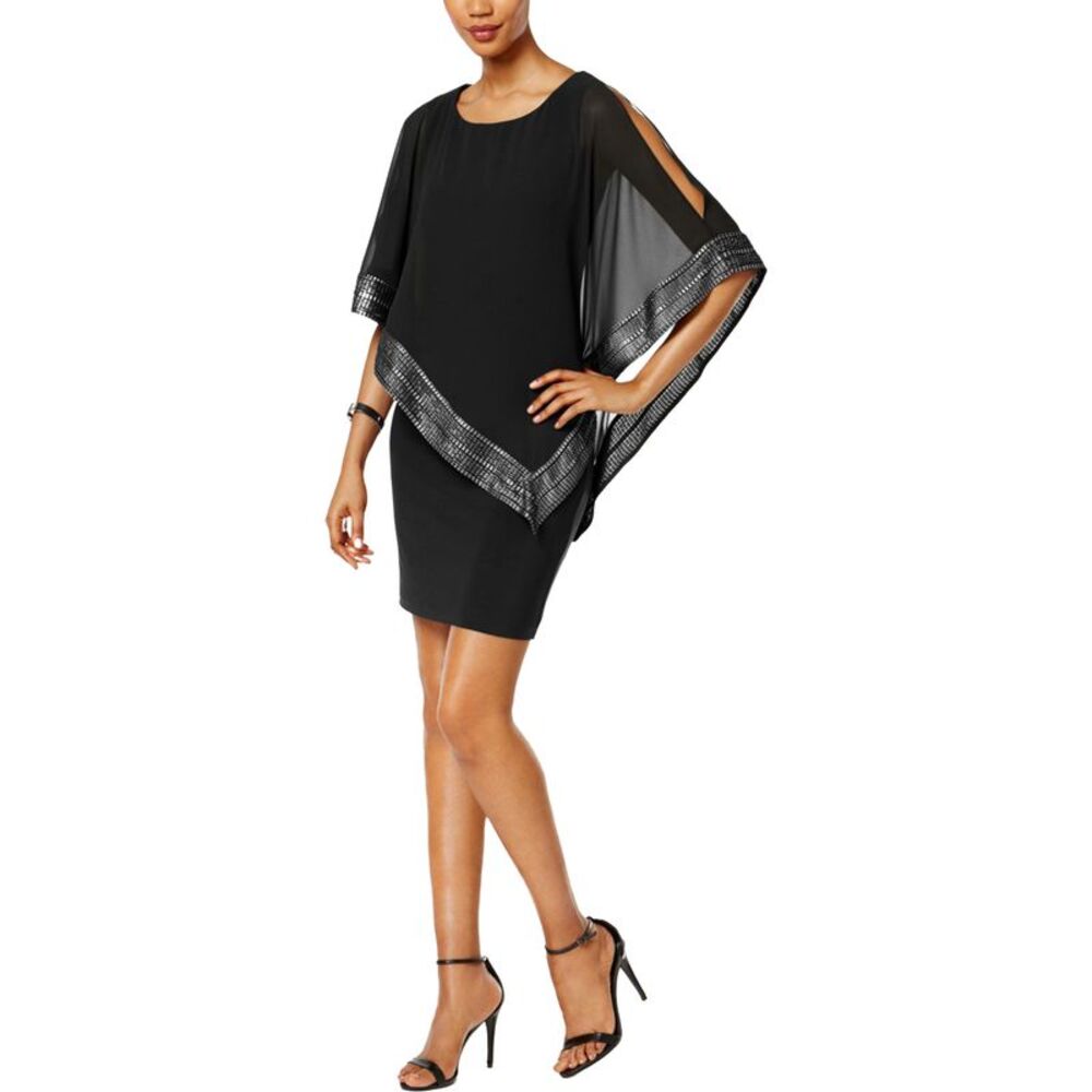 S.L. Fashions Womens Foil Trim Cocktail Dress, Black, 8, DM